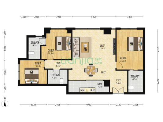 铭德国际广场 3室1厅3卫 165平方