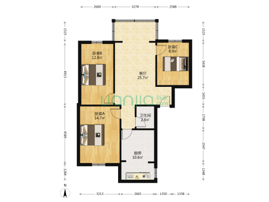 火车南站西路12号 3室1厅1卫 91平方