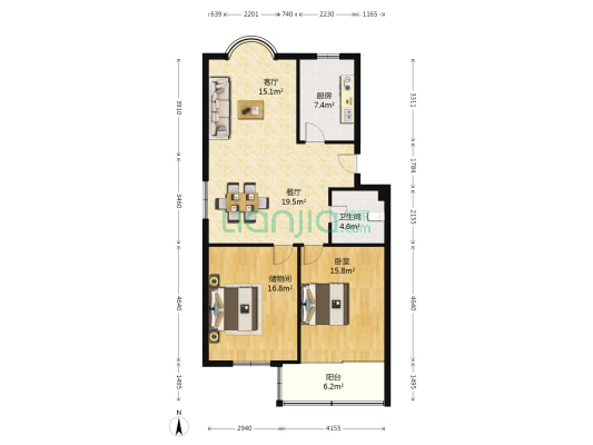 湘湖苑小区 1室2厅1卫 94平方