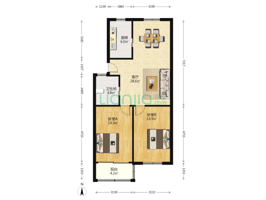 后塘新村 2室1厅1卫 89平方