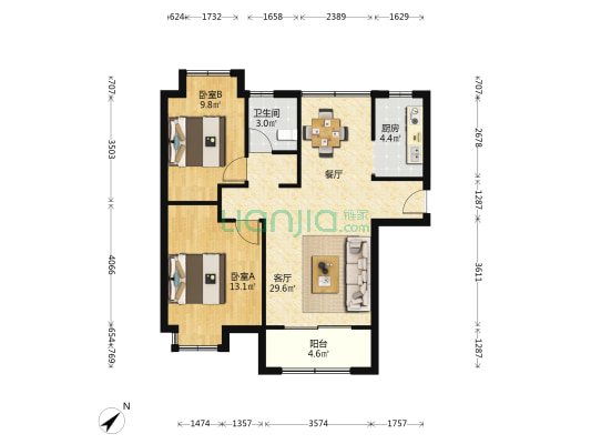 虹桥宝龙城一期 2室1厅1卫 92平方