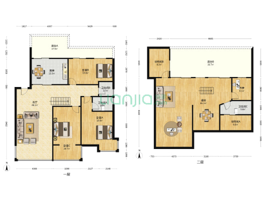 公园绿涛湾小区西园 4室1厅3卫 137平方