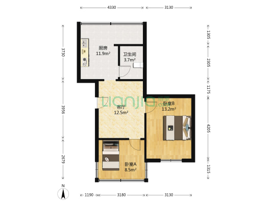 玉林六巷3号院 2室1厅1卫 59平方