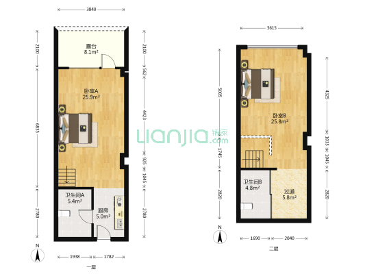 海景星辰商务公寓 2室0厅2卫 61平方