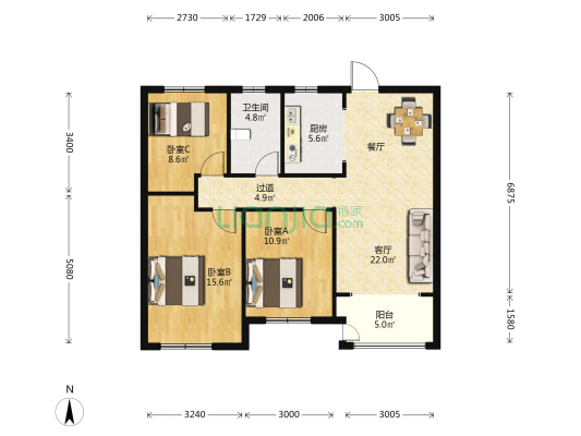 翡翠林天峰 3室1厅1卫 103平方