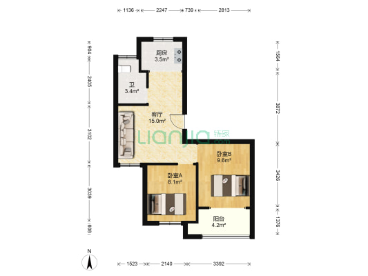 黄雅佳苑 2室1厅1卫 69平方