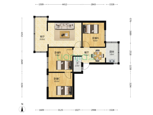宝善街187号 3室2厅1卫 60平方