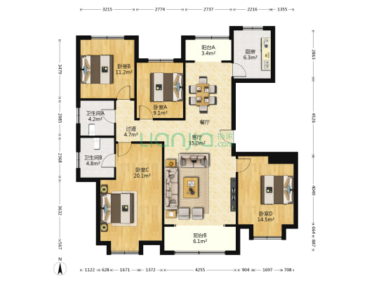 兰石豪布斯卡珑园 4室1厅2卫 160平方