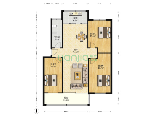燃料公司家属院 3室1厅1卫 136平方