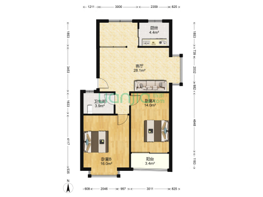 万鑫舜 2室1厅1卫 96平方