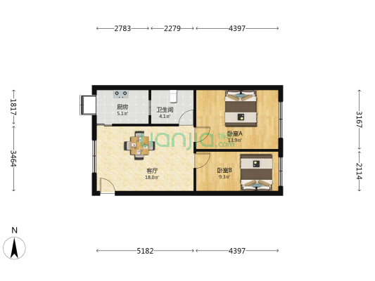 解放路53号 2室1厅1卫 65平方