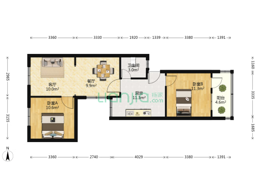 元宝小区 2室2厅1卫 73平方