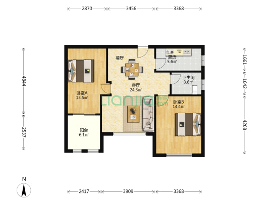 中天润园东区 2室1厅1卫 95平方