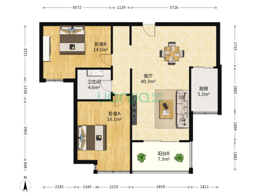 中旅蓝岸花园 2室1厅1卫 97平方