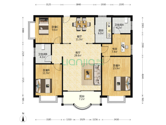 广场之星 4室2厅2卫 138平方