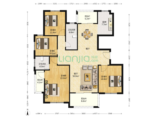 领秀花都 4室1厅2卫 186平方