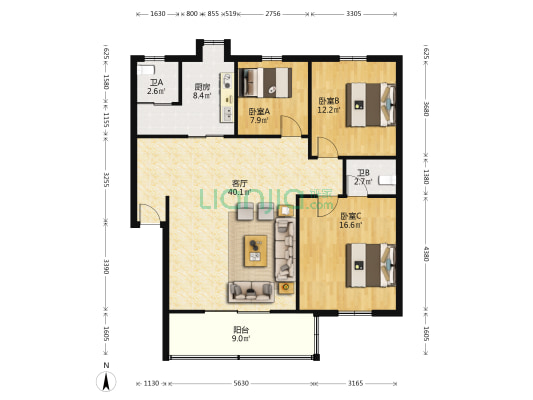双达小区 3室1厅2卫 117平方