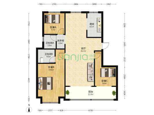 金地•邯山艺境 3室1厅3卫 128平方