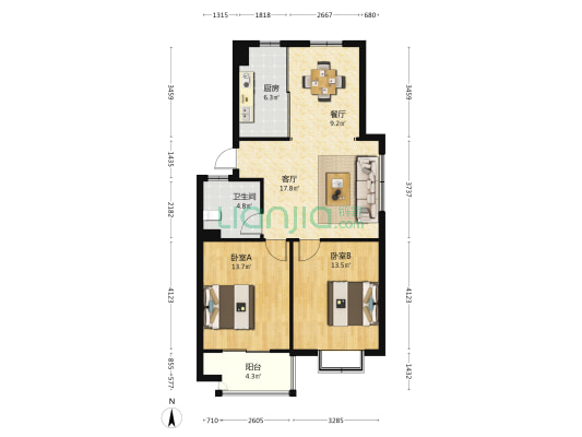 美龙家园 2室2厅1卫 86平方