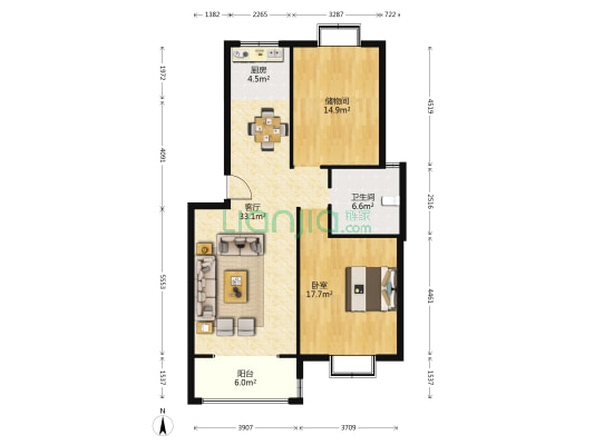 世福苑 1室1厅1卫 94平方