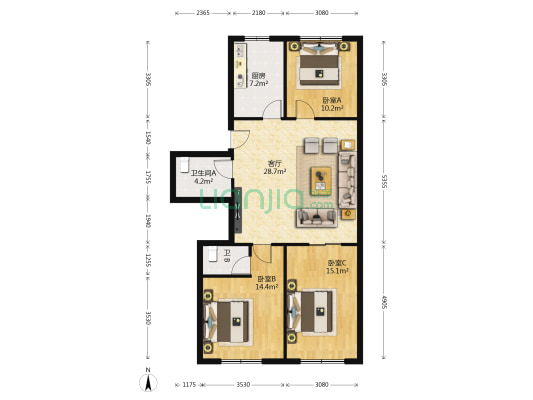 光明东道11号 3室1厅2卫 100平方