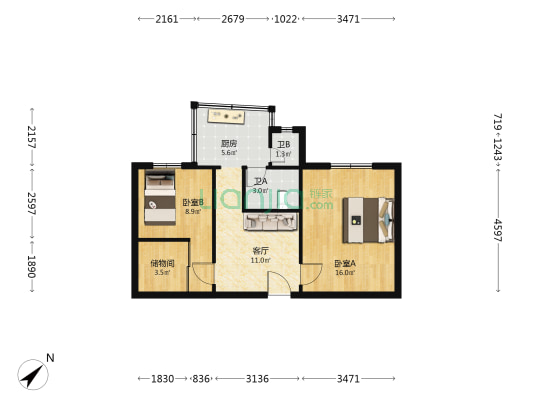 市西巷22号 2室1厅2卫 58平方