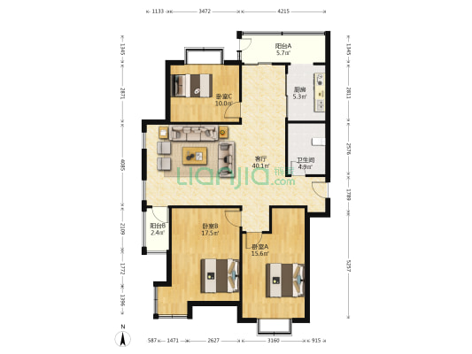 天府怡景 3室1厅1卫 136平方