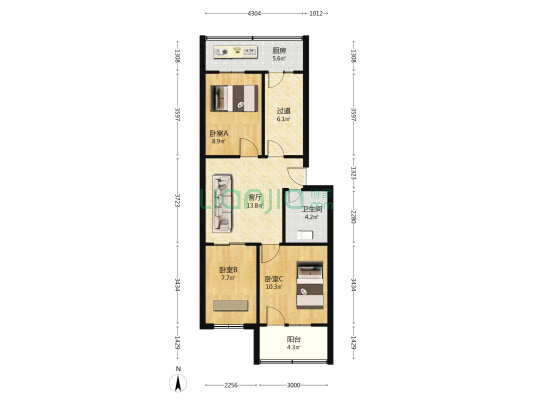 勤源里桃园楼 3室1厅1卫 76平方
