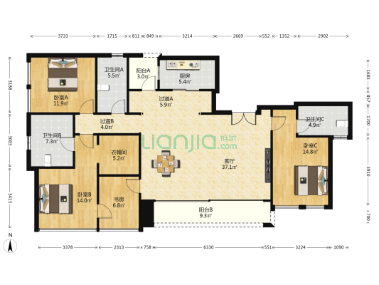 万科锦绣滨江 4室1厅3卫 190平方