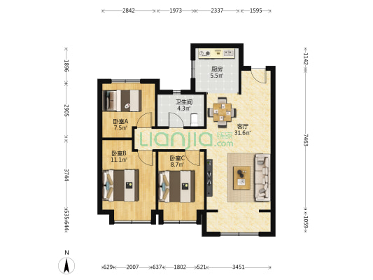 保利大都汇 3室1厅1卫 96平方