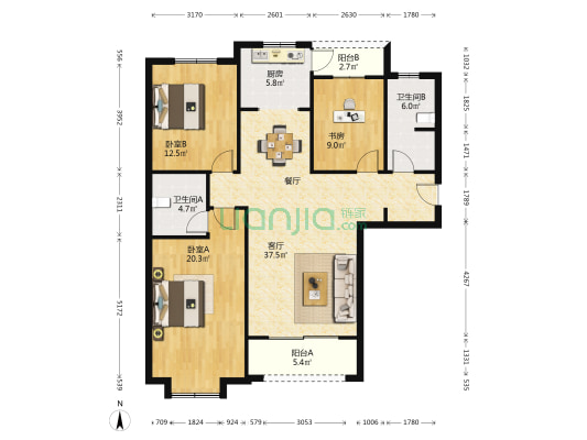 凯洪家园B区 3室1厅2卫 134平方
