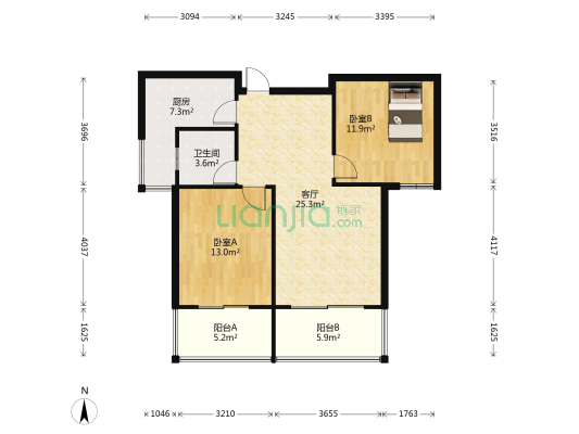 利加华庭 2室1厅1卫 91平方
