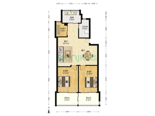 铁六小区 3室1厅1卫 88平方