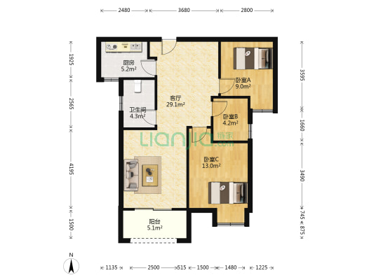 状元府 3室1厅1卫 93平方