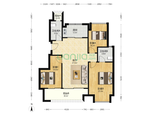 万科城市花园博阅 3室1厅2卫 101平方