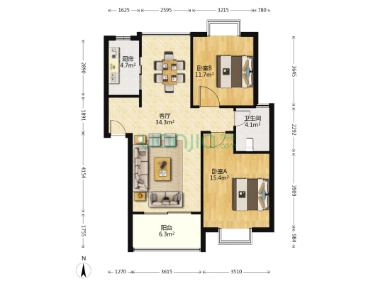 天宇佳缘 2室1厅1卫 86平方