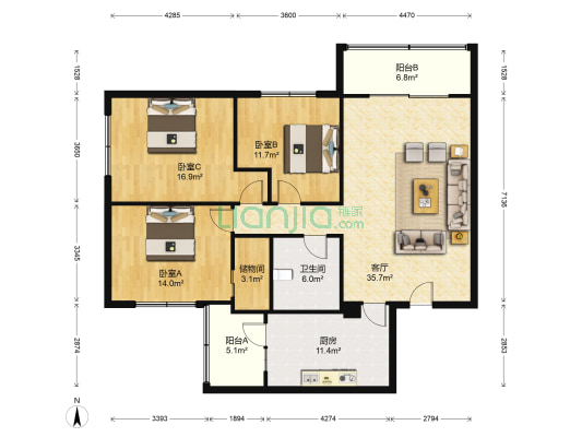 哈尔滨软件园小区 3室1厅1卫 160平方