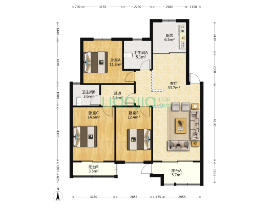 名都花园(虎丘区) 3室1厅2卫 116平方