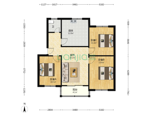 清河路日报社小区 3室1厅1卫 92平方