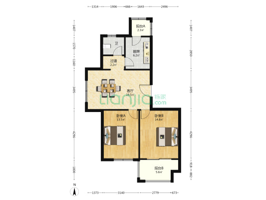 芦泾花苑 2室1厅1卫 93平方