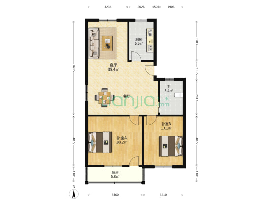 富贵楼 2室1厅1卫 93平方