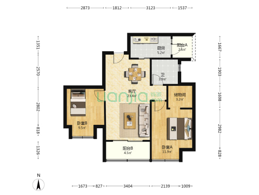 香港置地衿湖翠林云峯一期 2室1厅1卫 79平方