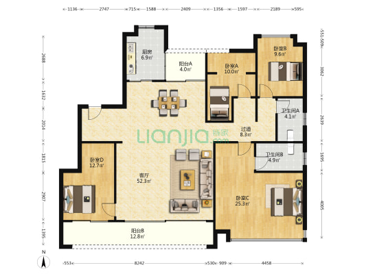 建发玖洲和玺 4室1厅2卫 179平方