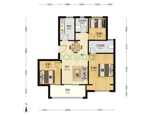 大华公园荟 3室1厅2卫 98平方