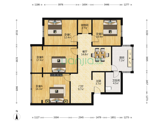 一环路西一段5号 4室1厅1卫 115平方