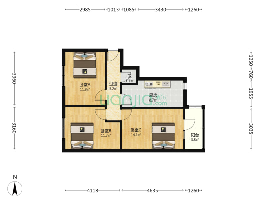 通渭路 3室0厅1卫 61平方