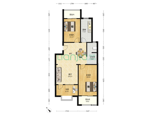 中山路683号 3室1厅1卫 99平方