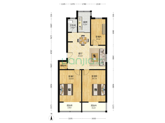 北东瓜市 3室1厅1卫 95平方