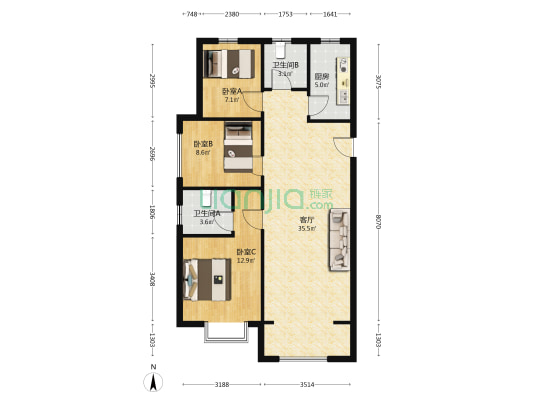 禧悦城 3室1厅2卫 112平方