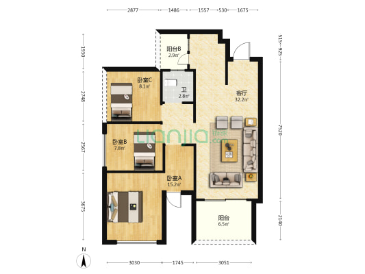 旭辉学府江来 3室1厅1卫 94平方